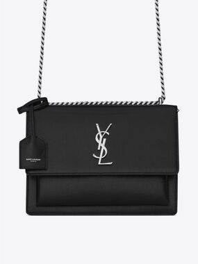 Saint Laurent Black Leather YSL Chain Bag